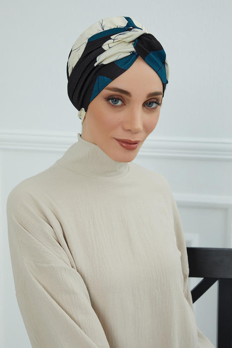 Maharajah Style Instant Turban with Various Pattern Options, Flexible Patterned Turban Bonnet Head Wrap made from Soft Cotton,B-4YD Midnight Blossoms