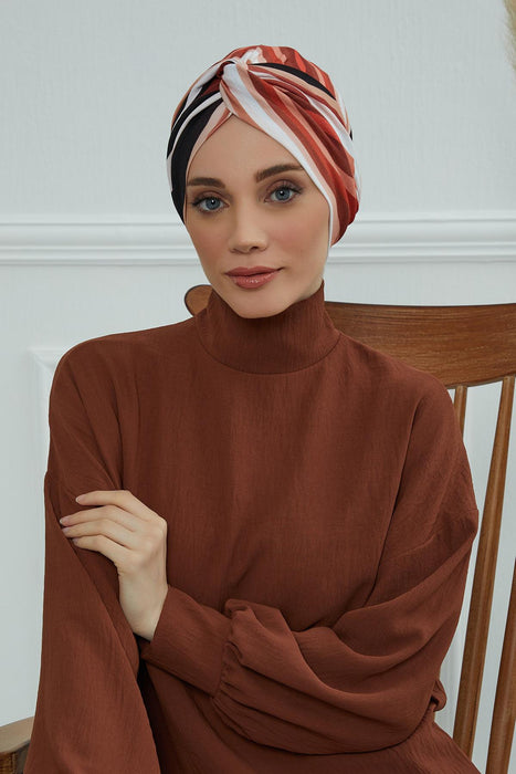 Maharajah Style Instant Turban with Various Pattern Options, Flexible Patterned Turban Bonnet Head Wrap made from Soft Cotton,B-4YD Retro Waves