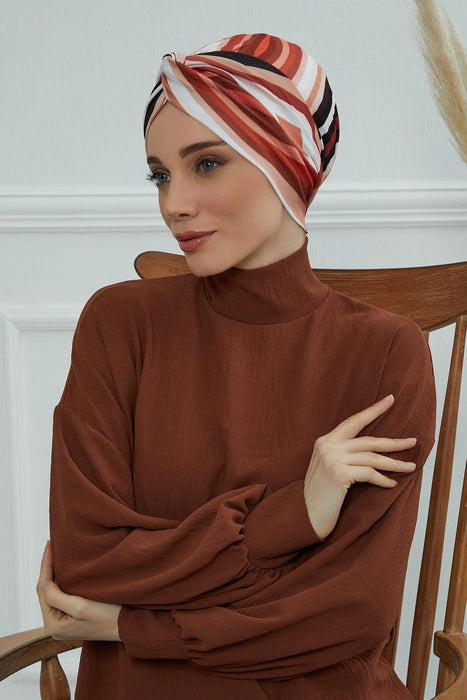 Maharajah Style Instant Turban with Various Pattern Options, Flexible Patterned Turban Bonnet Head Wrap made from Soft Cotton,B-4YD Retro Waves