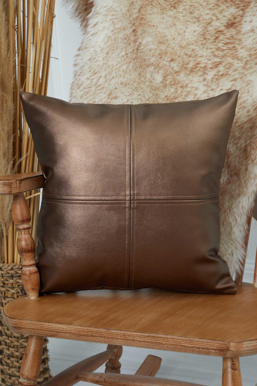 Modern Square Faux Leather Pillow Cover, Elegant Cushion Cover with Stitch Detail for Contemporary Home Decor, 18x18 Decorative Pillow,K-369 Bronze