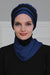 Multicolor Instant Turban Cotton Scarf Head Turbans For Women, Two Colours Cotton Instant Turban Headwear with Elegant Design,HT-80 Sax Blue - Black