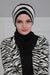 Multicolor Instant Turban Cotton Scarf Head Turbans For Women, Two Colours Cotton Instant Turban Headwear with Elegant Design,HT-80 Black - Ivory