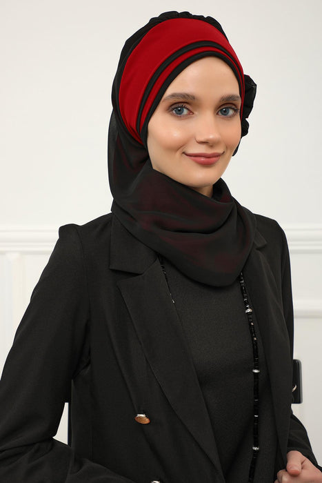 Multicolor Instant Turban Cotton Scarf Head Turbans with Unique Accessories For Women Headwear Stylish Elegant Design,HT-86 Black - Red