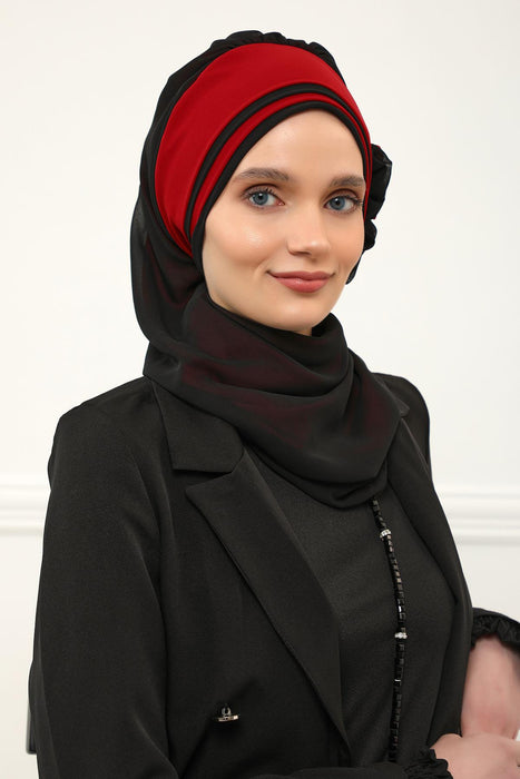 Multicolor Instant Turban Cotton Scarf Head Turbans with Unique Accessories For Women Headwear Stylish Elegant Design,HT-86 Black - Red