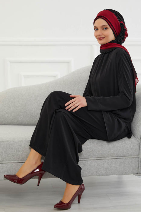 Multicolor Instant Turban Cotton Scarf Head Turbans with Unique Accessories For Women Headwear Stylish Elegant Design,HT-86 Black - White