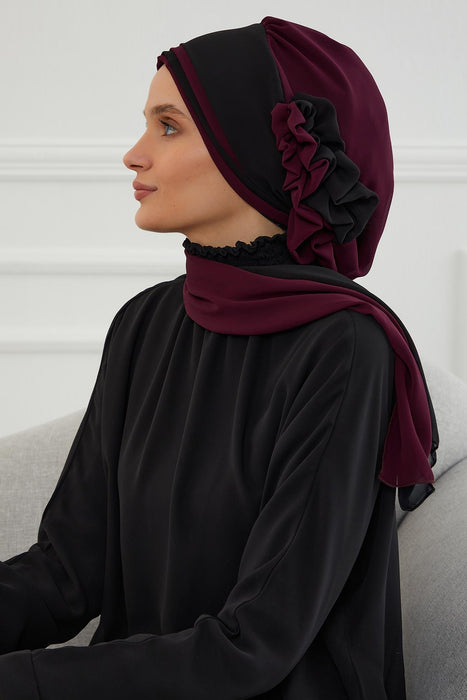 Multicolor Instant Turban Cotton Scarf Head Turbans with Unique Accessories For Women Headwear Stylish Elegant Design,HT-86 Damson - Black