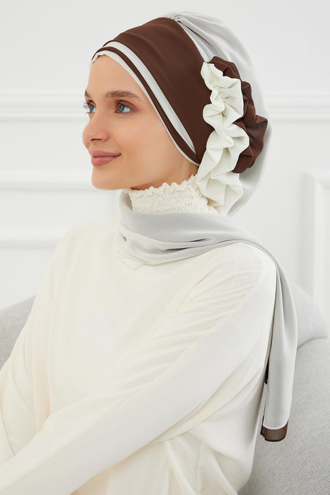Multicolor Instant Turban Cotton Scarf Head Turbans with Unique Accessories For Women Headwear Stylish Elegant Design,HT-86 Ivory - Brown