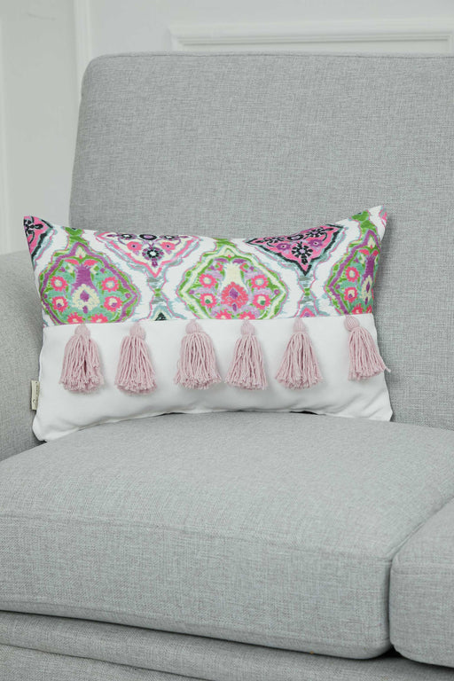 Tasseled 20x12 Pillow Cover with Adorable Patterns, Decorative Cushion Cover with Hanging Tassels, Stylish Lumbar Pillow Cover,K-273 Suzani Pattern 5 - Suzani Pattern 15