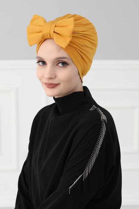 Plain Cotton Instant Turban with a Removable Big Bowtie, Chic Bonnet Scarf Head Wrap for Women, Comfortable and Stylish Chemo Headwear,B-27