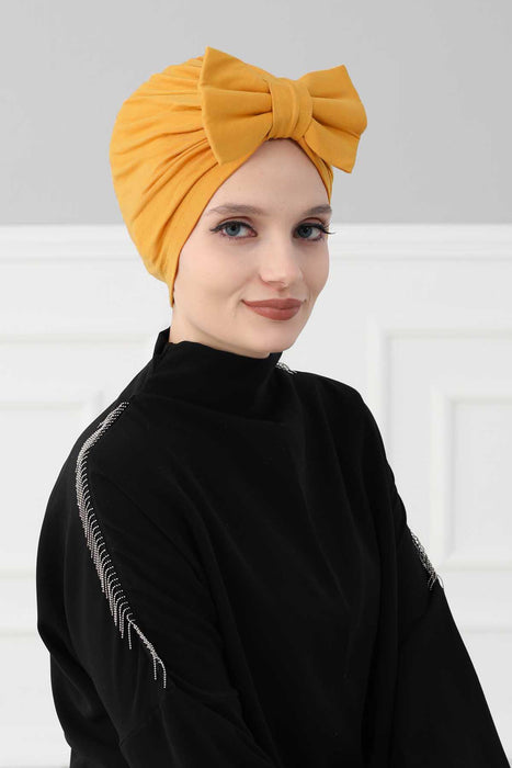 Plain Cotton Instant Turban with a Removable Big Bowtie, Chic Bonnnet Scarf Head Wrap for Women, Comfortable and Stylish Chemo Headwear,B-27