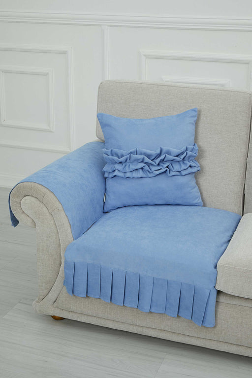 Pleated Reversible Knitted Polyester Decorative Armchair Shawl and Armrest Cover Set Furniture Protector Washable Cover for Family,KTK-3 Baby Blue