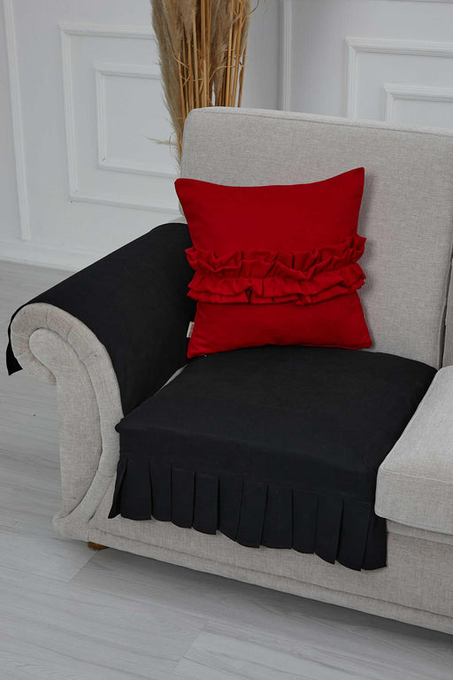 Pleated Reversible Knitted Polyester Decorative Armchair Shawl and Armrest Cover Set Furniture Protector Washable Cover,KTK-7 Black