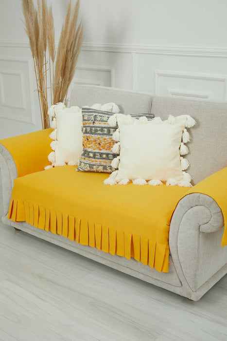 Pleated Reversible Knitted Polyester Decorative Sofa Shawl and Armrest Cover Set Furniture Protector Washable Couch Cover for Family,KTK-4 Yellow