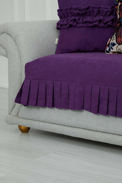 Pleated Reversible Knitted Polyester Decorative Sofa Shawl and Throw Blanket Furniture Protector Washable Couch Cover for Family,KO-29 Purple