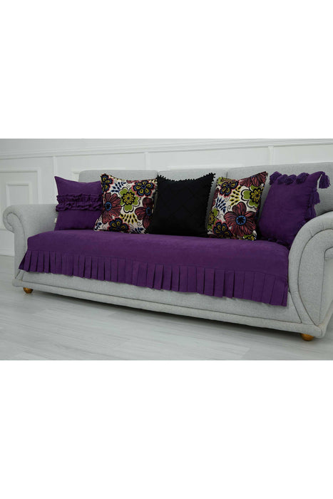 Pleated Reversible Knitted Polyester Decorative Sofa Shawl and Throw Blanket Furniture Protector Washable Couch Cover for Family,KO-29 Purple