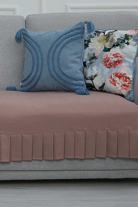 Pleated Reversible Knitted Polyester Decorative Sofa Shawl and Throw Blanket Furniture Protector Washable Couch Cover for Family,KO-29 Powder