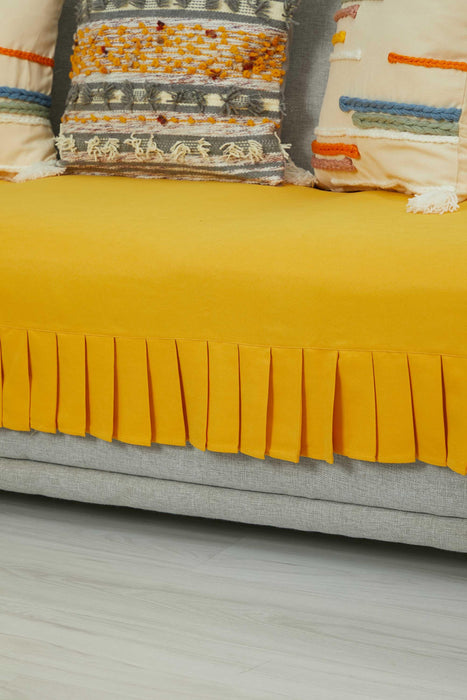 Pleated Reversible Knitted Polyester Decorative Sofa Shawl and Throw Blanket Furniture Protector Washable Couch Cover for Family,KO-29 Yellow