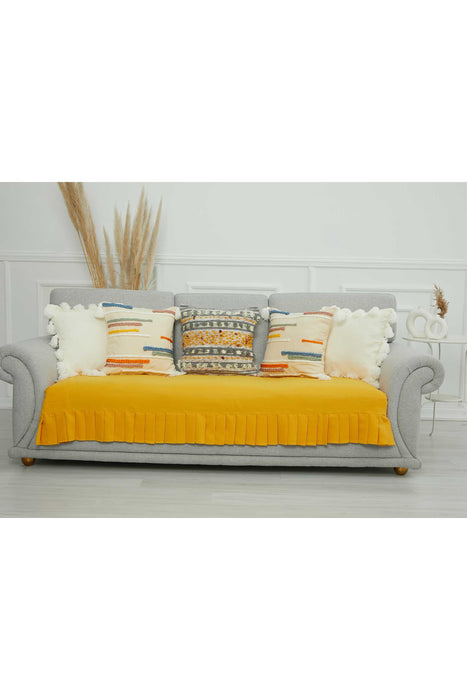 Pleated Reversible Knitted Polyester Decorative Sofa Shawl and Throw Blanket Furniture Protector Washable Couch Cover for Family,KO-29 Yellow