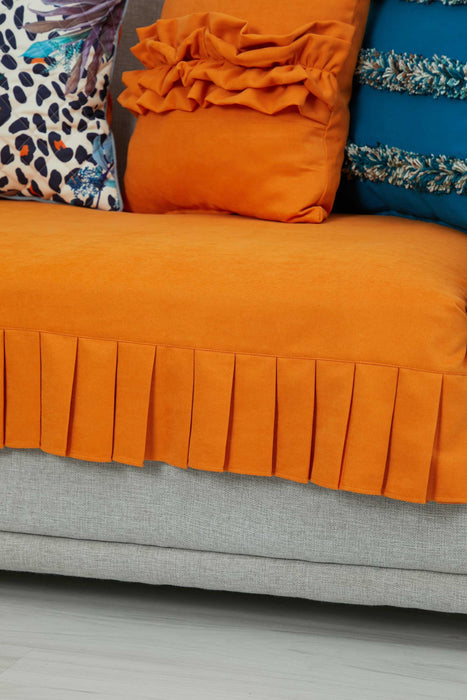 Pleated Reversible Knitted Polyester Decorative Sofa Shawl and Throw Blanket Furniture Protector Washable Couch Cover for Family,KO-29 Orange