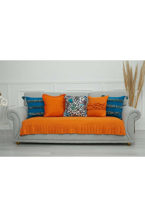 Pleated Reversible Knitted Polyester Decorative Sofa Shawl and Throw Blanket Furniture Protector Washable Couch Cover for Family,KO-29 Orange