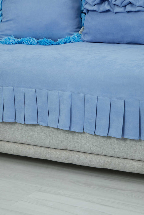 Pleated Reversible Knitted Polyester Decorative Sofa Shawl and Throw Blanket Furniture Protector Washable Couch Cover for Family,KO-29 Baby Blue