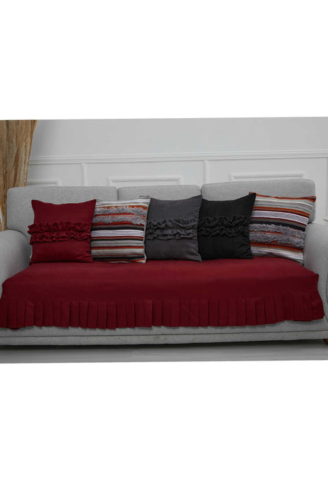Pleated Reversible Knitted Polyester Decorative Sofa Shawl and Throw Blanket Furniture Protector Washable Couch Cover for Family,KO-29 Maroon
