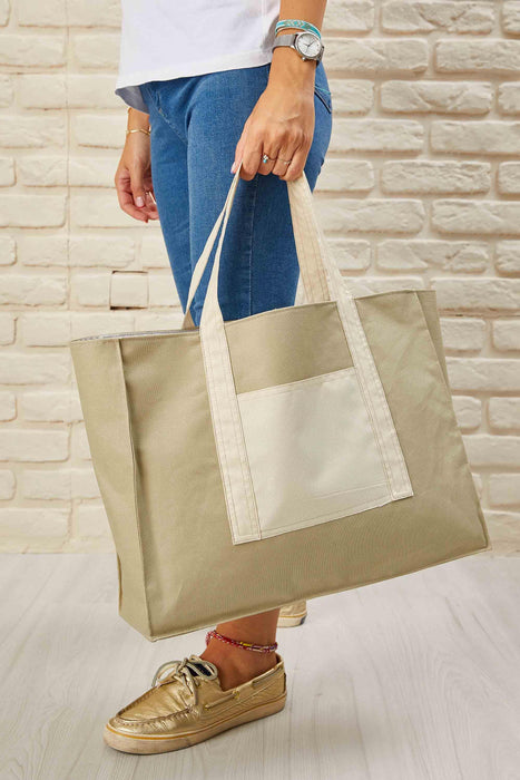 Polyamide Canvas Hand Shoulder Daily Tote Bag with Front Pocket Shopping Bag,C-11