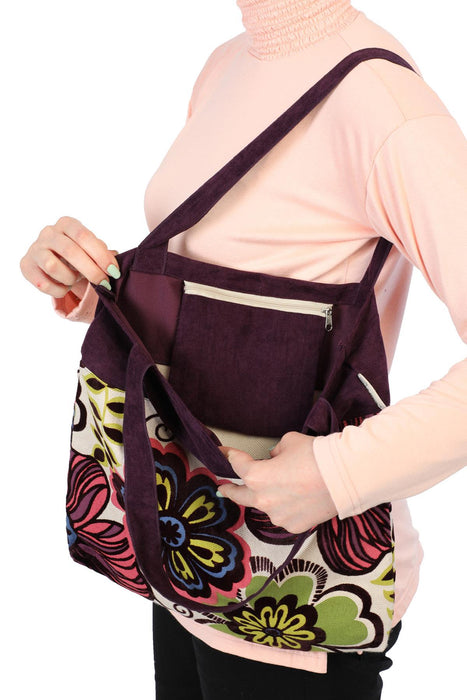 Polyester Hand Shoulder Bag for Women Tote Bag Casual Daily Bag Floral Patterned Fabric Large Capacity,CK-2