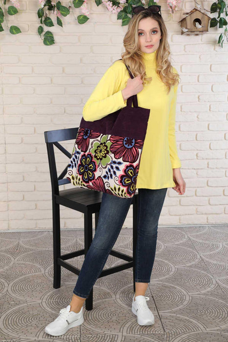 Polyester Hand Shoulder Bag for Women Tote Bag Casual Daily Bag Patterned Fabric Large Capacity,C-2A