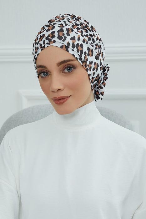 Printed Instant Turban for Women 95% Cotton Head Wrap, Lightweight Cancer Chemo Head Wear with Rose Detail at the Back Side,B-26YD Wild Elegance