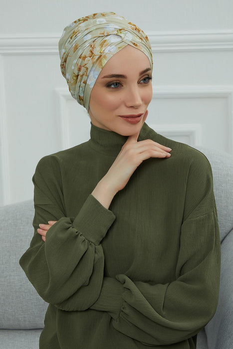 Printed Instant Turban for Women, 95% Cotton Pre-Tied Head Wrap, Lightweight Head Scarf Bonnet Cap with Beautiful Pattern Options,B-9YD Whispering Blooms