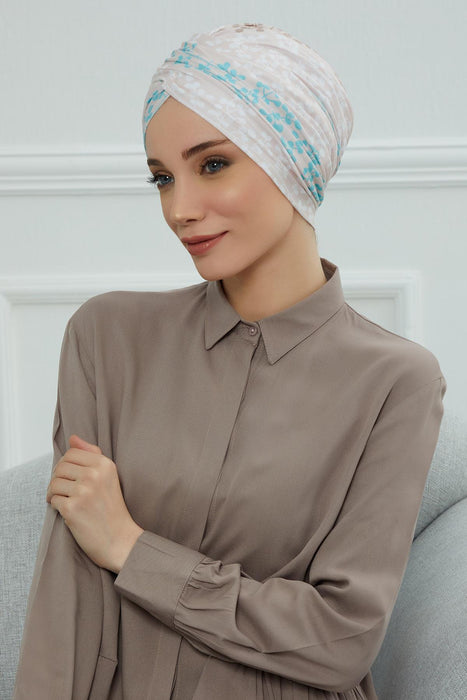 Printed Instant Turban for Women, 95% Cotton Pre-Tied Head Wrap, Lightweight Head Scarf Bonnet Cap with Beautiful Pattern Options,B-9YD Spring Awakening
