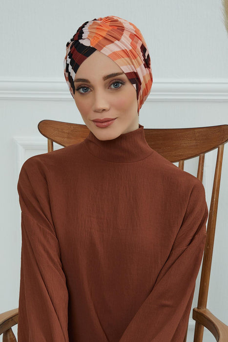 Printed Instant Turban for Women, 95% Cotton Pre-Tied Head Wrap, Lightweight Head Scarf Bonnet Cap with Beautiful Pattern Options,B-9YD Retro Waves