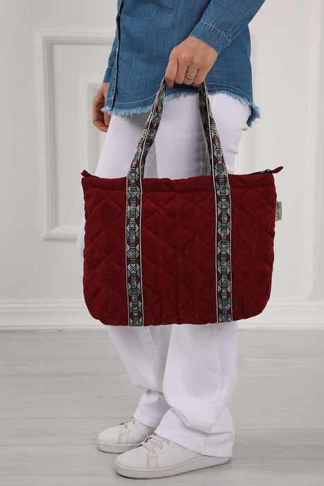 Quilted Polyester Knit Fabric Stylish Handbag with Beautiful Accessory for Women,CK-29