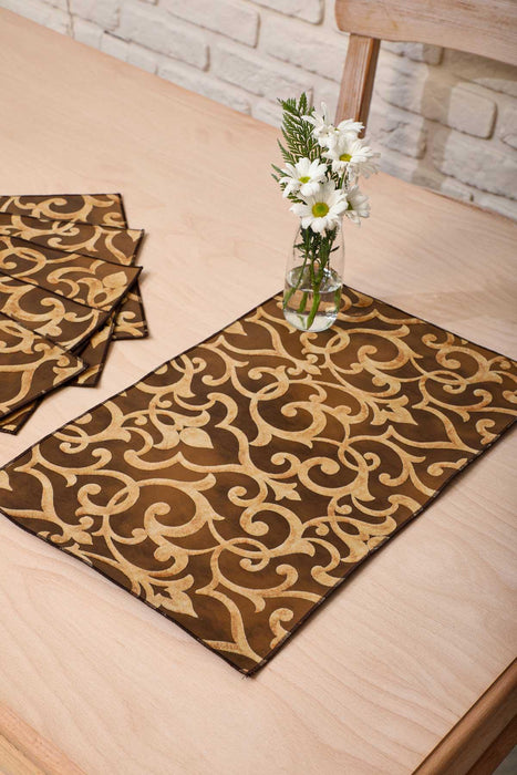 Set of 2 Washable Wipeable Placemats Embroidered Faux Leather Table Mats Place mats Easy to Clean for Dining Table Set with Tassel,A-5