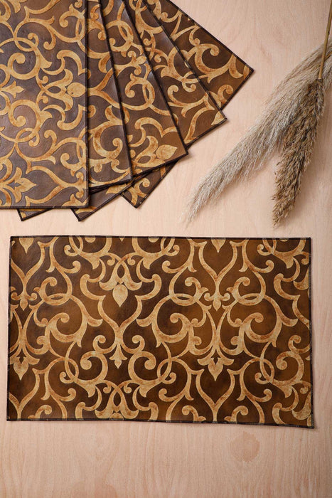 Set of 2 Washable Wipeable Placemats Embroidered Faux Leather Table Mats Place mats Easy to Clean for Dining Table Set with Tassel,A-5