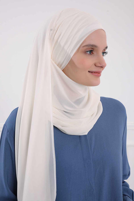Shawl for Women Chiffon Head Wrap Instant Modesty Turban Cap Instant Scarf,CPS-62 Ivory