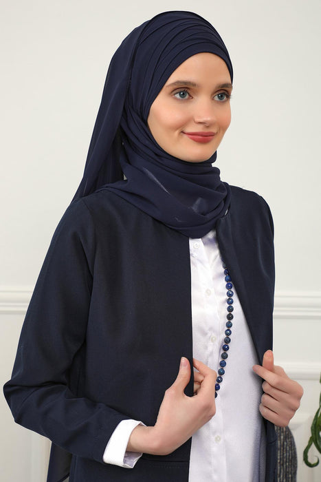 Shawl for Women Chiffon Head Wrap Instant Modesty Turban Cap Instant Scarf,CPS-62 Navy Blue