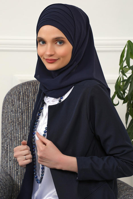 Shawl for Women Chiffon Head Wrap Instant Modesty Turban Cap Instant Scarf,CPS-62 Navy Blue