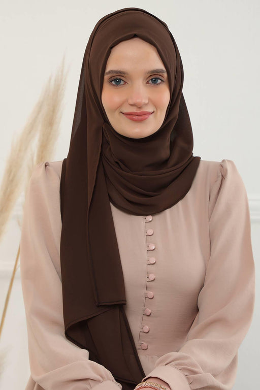 Women Instant Chiffon Shawl Modesty Turban Hijab Head Wrap Ready to Wear Women Headscarf made from Chiffon Fabric with Color Options,PS-11 Brown