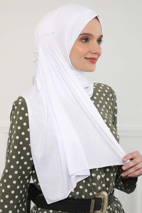 Shawl for Women Cotton Modesty Instant Turban Cap Hat Head Wrap Ready to Wear Side Pleated Scarf,PS-17 White