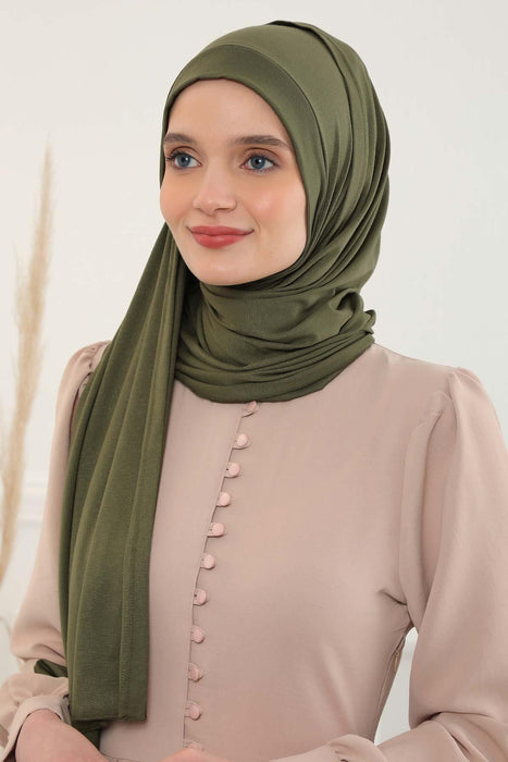 Shawl for Women Cotton Modesty Instant Turban Cap Hat Head Wrap Ready to Wear Side Pleated Scarf,PS-17 Army Green