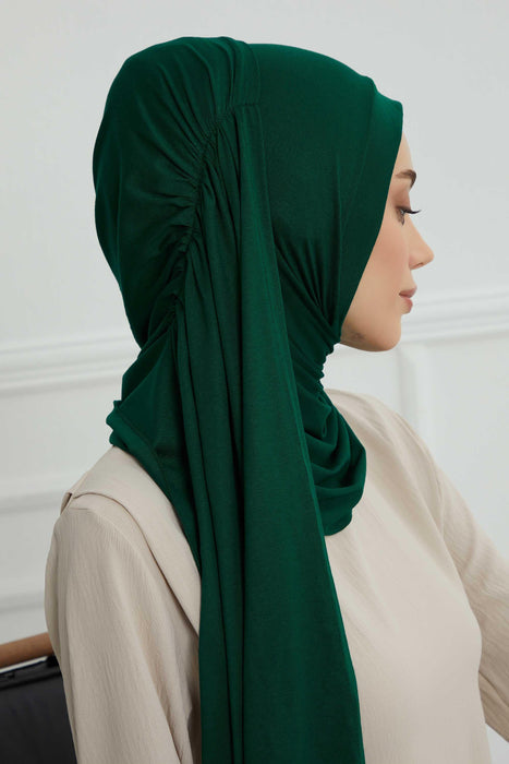 Shawl for Women Cotton Modesty Instant Turban Cap Hat Head Wrap Ready to Wear Side Pleated Scarf,PS-17 Green