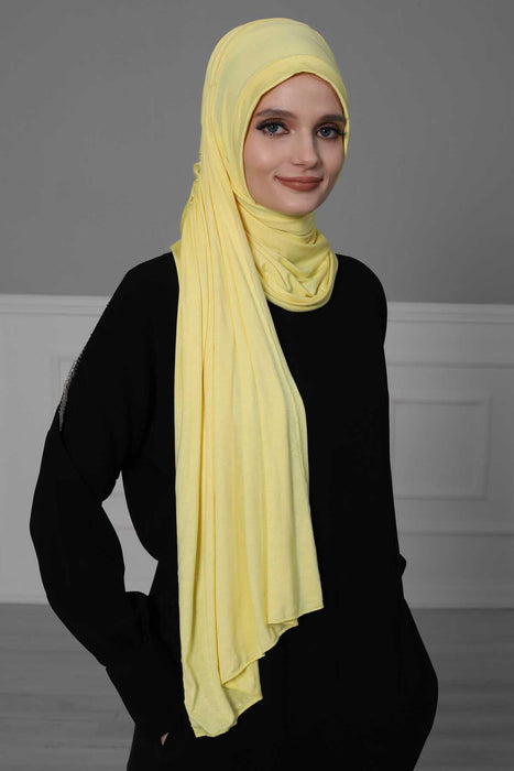 Shawl for Women Cotton Modesty Instant Turban Cap Hat Head Wrap Ready to Wear Side Pleated Scarf,PS-17 Yellow