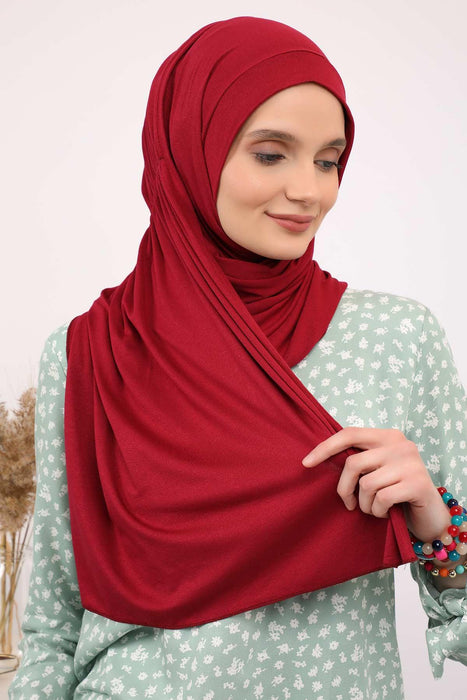 Shawl for Women Cotton Modesty Instant Turban Cap Hat Head Wrap Ready to Wear Side Pleated Scarf,PS-17 Maroon