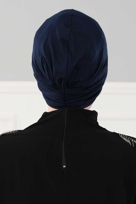 Shirred Elegance Head Turban For Women Fashion Instant Turban Shirred Head Scarf, Plain & Comfortable Stylish Bonnet Cap for Women,B-13 Navy Blue
