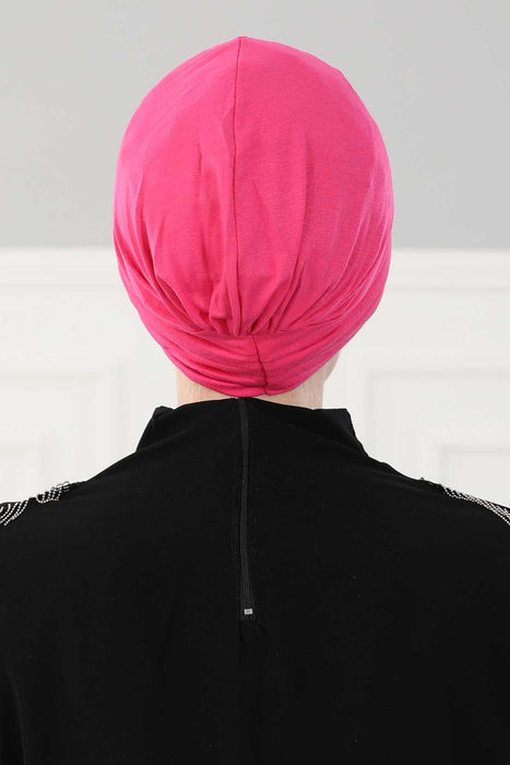 Shirred Elegance Head Turban For Women Fashion Instant Turban Shirred Head Scarf, Plain & Comfortable Stylish Bonnet Cap for Women,B-13 Fuchsia