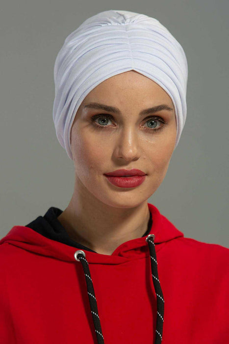 Shirred Elegance Head Turban For Women Fashion Instant Turban Shirred Head Scarf, Plain & Comfortable Stylish Bonnet Cap for Women,B-13 White