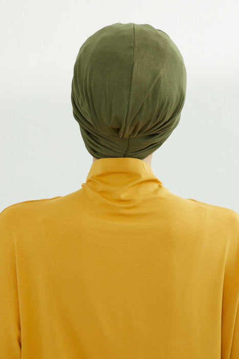 Shirred Elegance Head Turban For Women Fashion Instant Turban Shirred Head Scarf, Plain & Comfortable Stylish Bonnet Cap for Women,B-13 Army Green