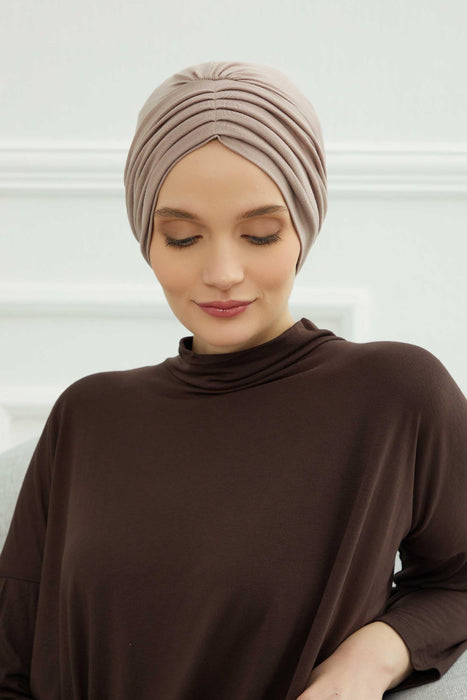 Shirred Elegance Head Turban For Women Fashion Instant Turban Shirred Head Scarf, Plain & Comfortable Stylish Bonnet Cap for Women,B-13 Mink